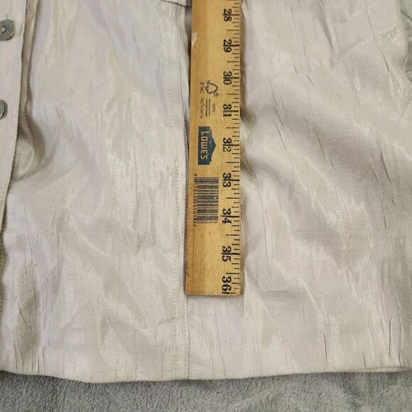 Chico's Button Front Shirt Dress Beige Shimmer 3.5/ XL Short Sleeves Pockets - Picture 11 of 15